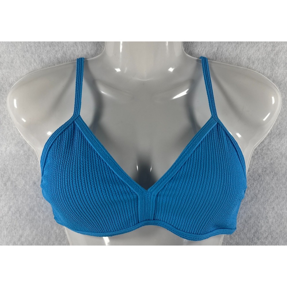 DSG Bound Girls Large Blue Ribbed Adjustable Strap Bikini Top NWT